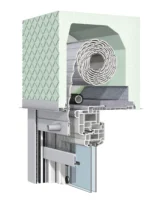 Technische Darstellung eines Rollladenkastens mit integriertem Fenster